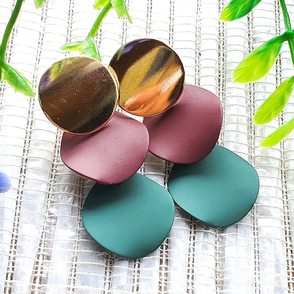 Fashion Jewelry Jewelry - Fashion Bohemian Round Drop Metal Earrings purp/gn